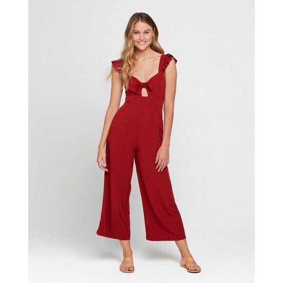 L*SPACE Pasadena Tie Front Smock Back Jumpsuit Rust Red Beach Women's Size XS - Picture 1 of 13